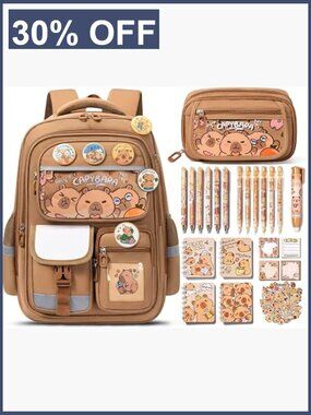 Capybara Kids Backpack Set with Pencil Case and Stationery 30pc